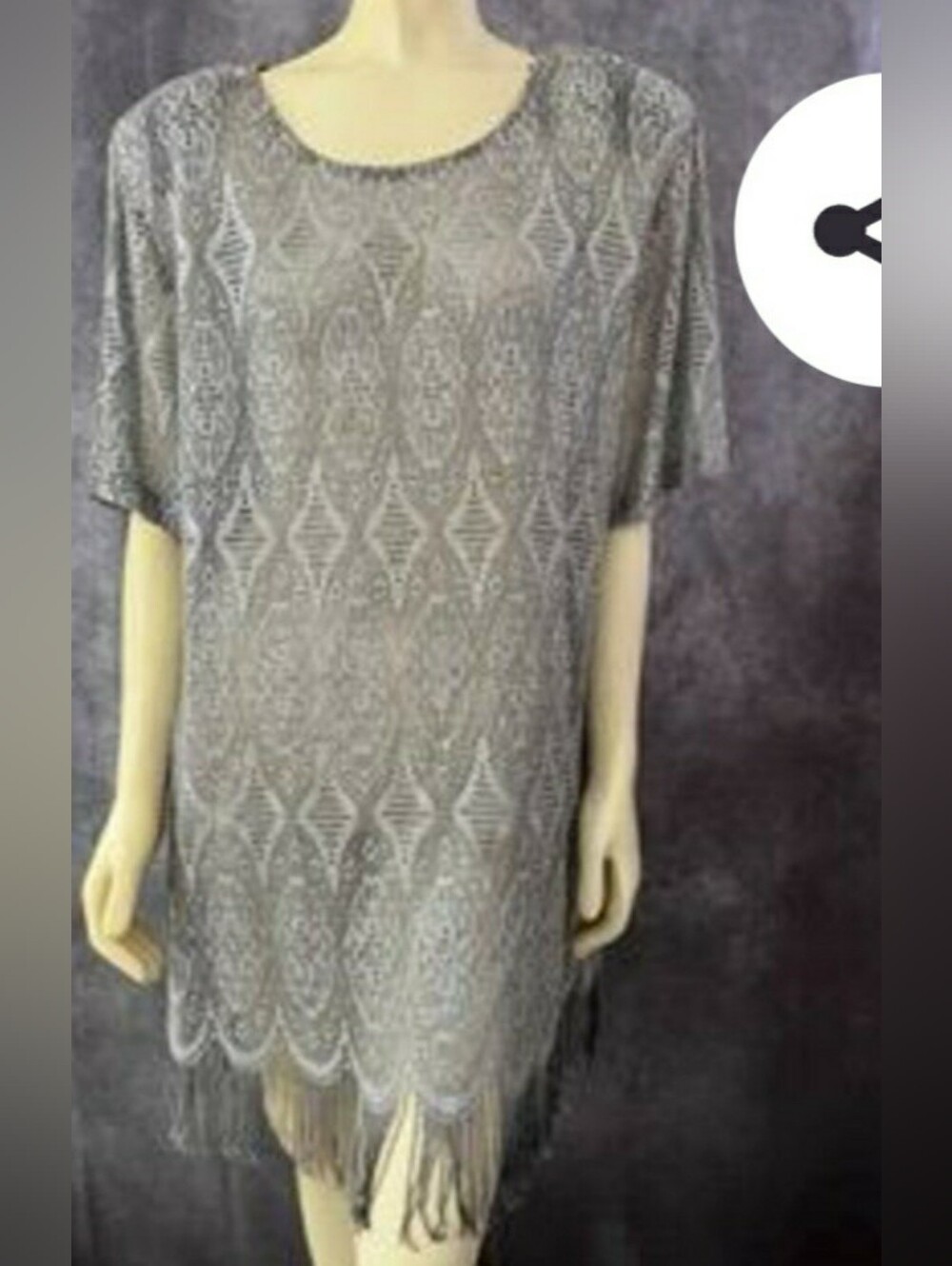 SHARADE NITES. Flapper Style Fringe Diamond Cut  Metallic Threads Sparkles Dress